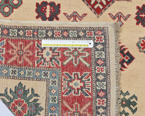 4x6 Beige Kuba Afghan Hand Knotted Wool Area Rug